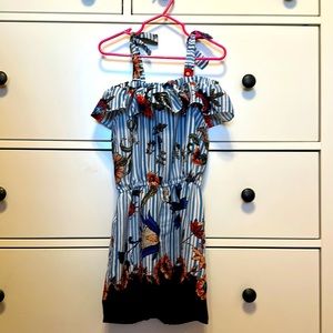 Blue and white floral romper